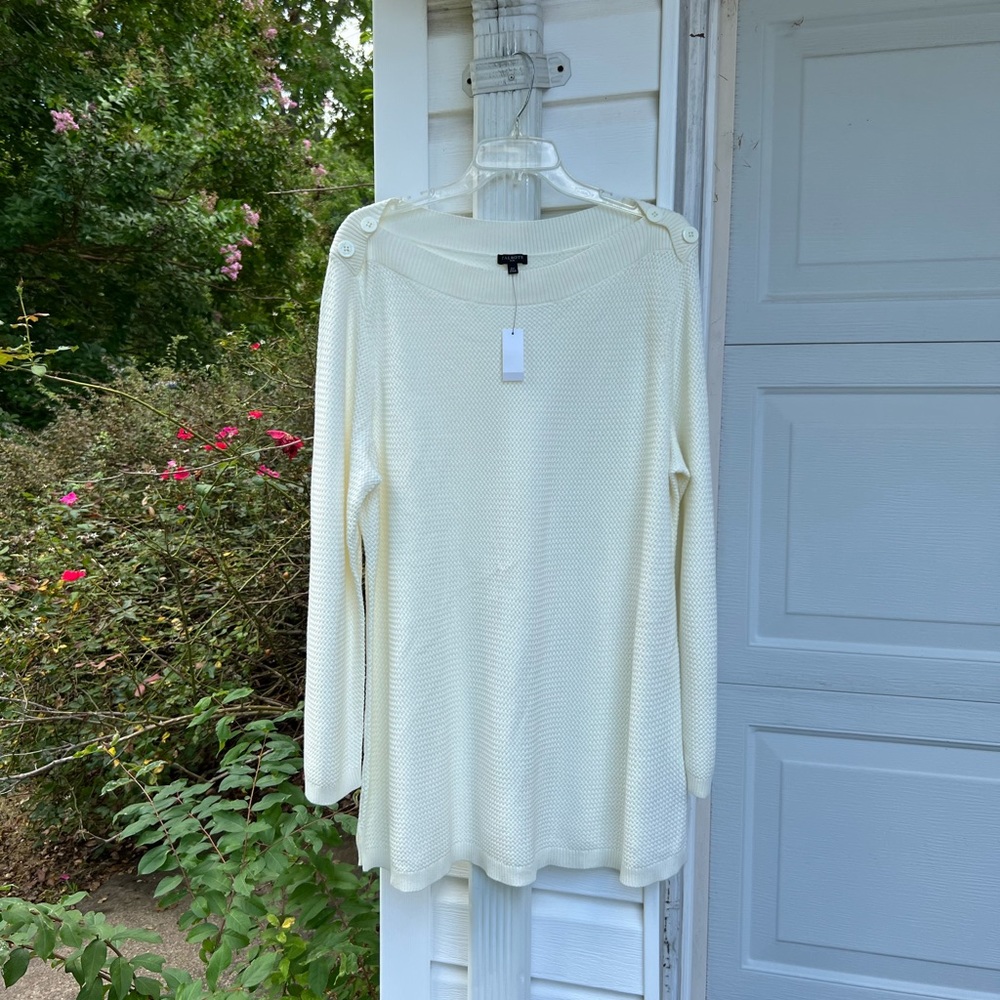 NWT Talbots Perfect For Leggings! Cream Basketweave Boatneck Sweater